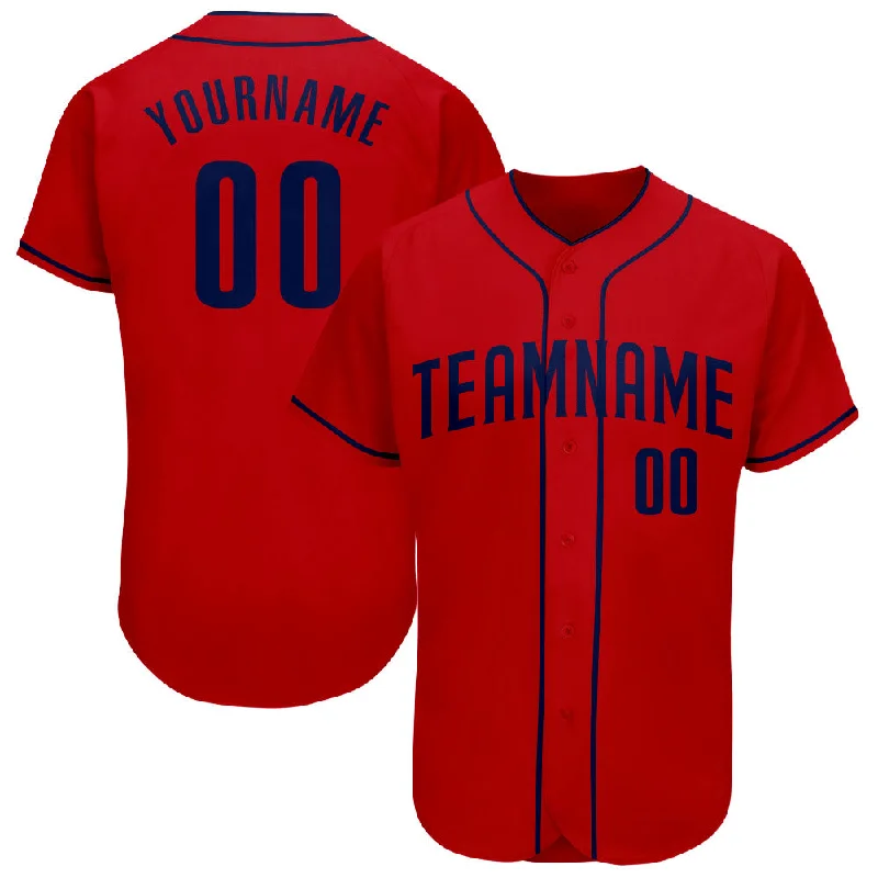 Baseball Jersey For Youth Baseball Teams-Custom Red Navy Authentic Baseball Jersey