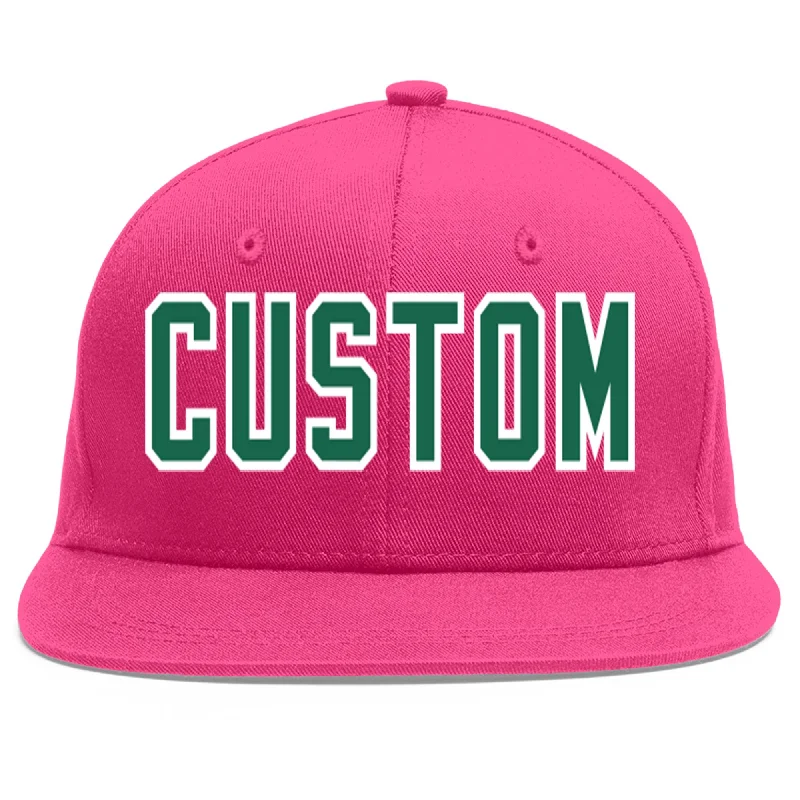 Baseball Cap For Seasonal Styles-Custom Rose Red Kelly Green-White Flat Eaves Sport Baseball Cap