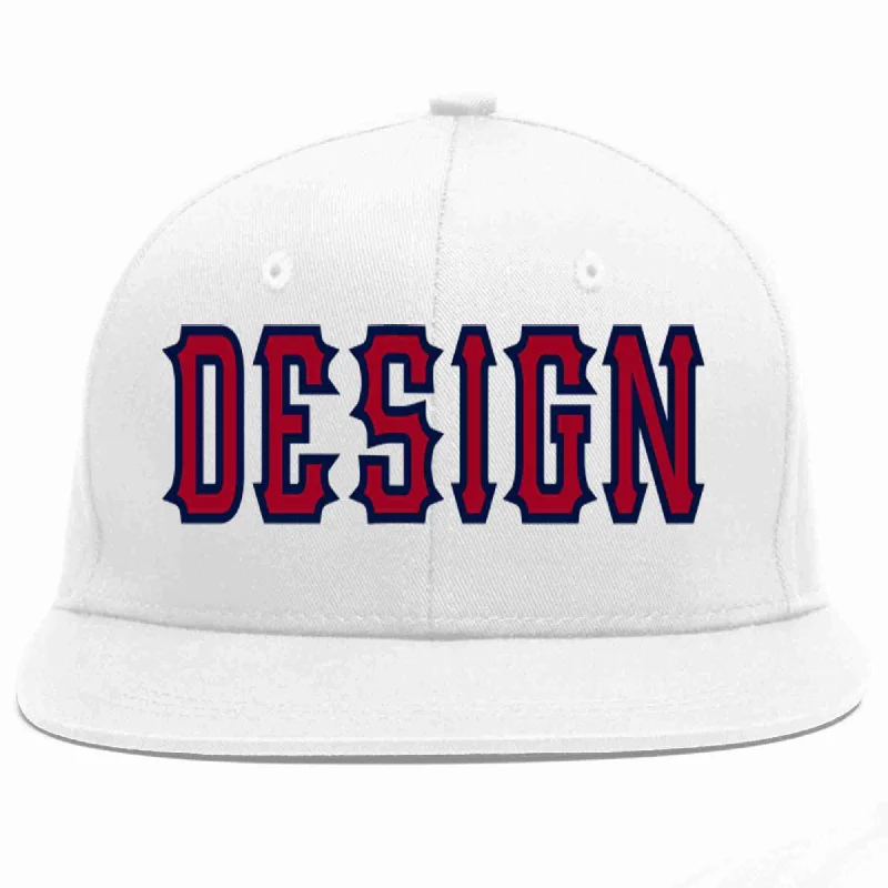 Baseball Cap With Custom Colors-Custom White Red-Navy Flat Eaves Sport Baseball Cap Design for Men/Women/Youth