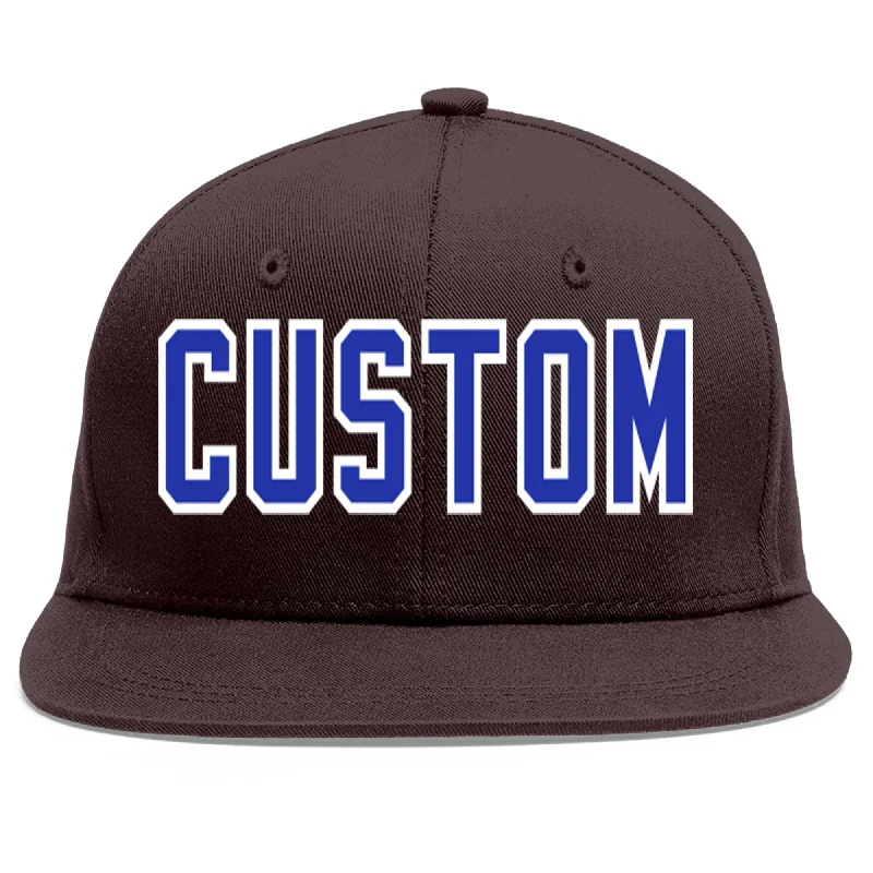 Baseball Cap With Personalized Designs-Custom Brown Royal-White Flat Eaves Sport Baseball Cap