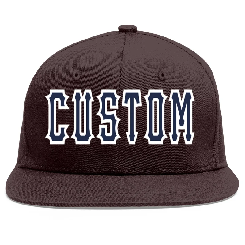 Baseball Cap With Custom Embroidery-Custom Brown Navy-White Flat Eaves Sport Baseball Cap