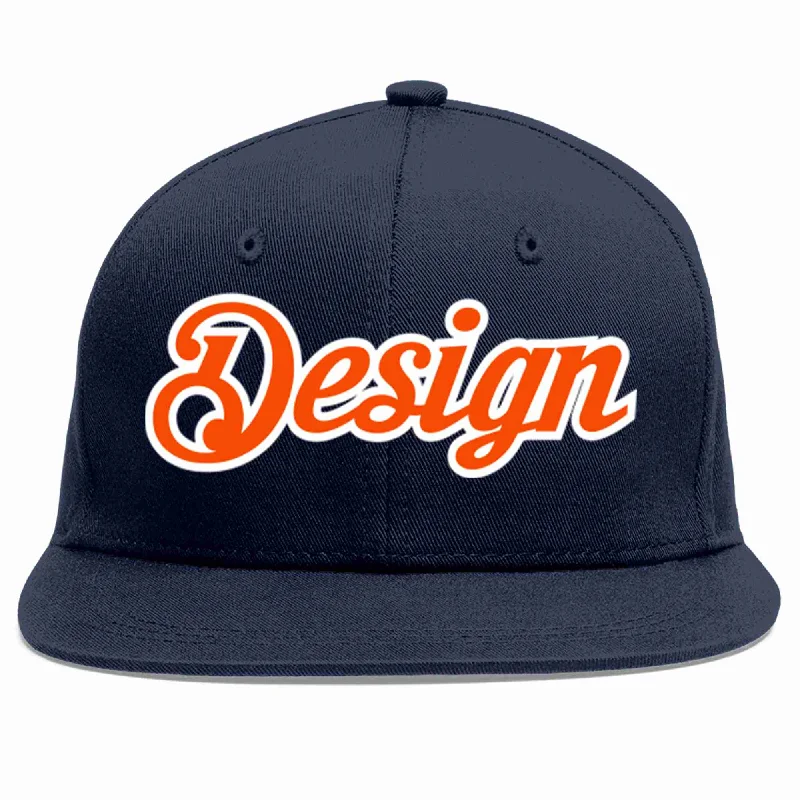 Baseball Cap For Sporting Events-Custom Navy Orange-White Flat Eaves Sport Baseball Cap Design for Men/Women/Youth