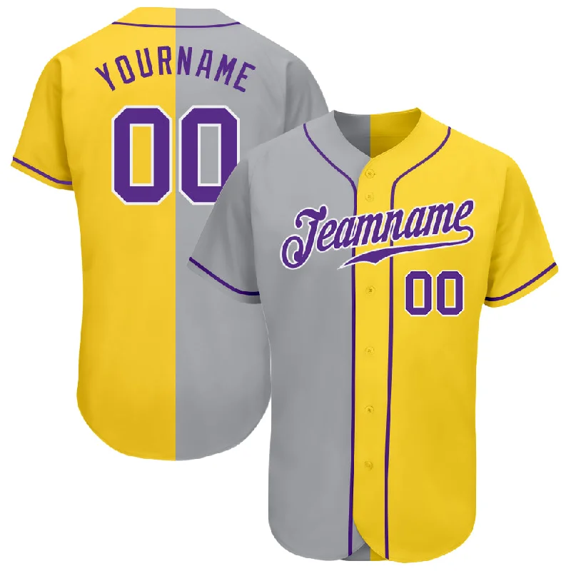 Baseball Jersey With Retro Design-Custom Yellow Purple Gray-White Authentic Split Fashion Baseball Jersey