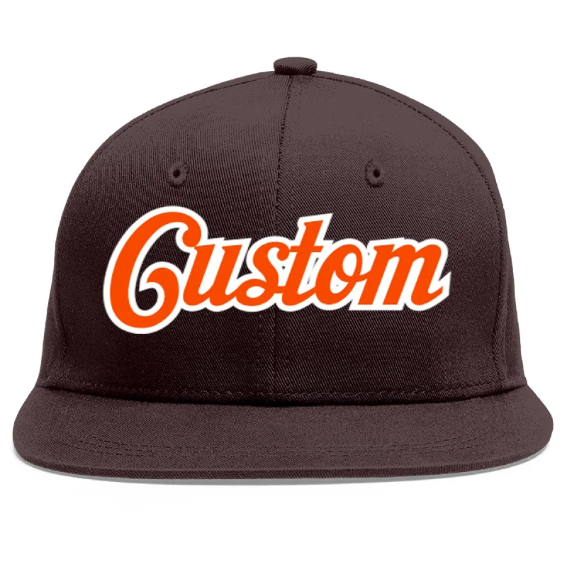 Baseball Cap For Event Merchandise-Custom Brown Orange-White Flat Eaves Sport Baseball Cap