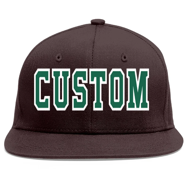 Baseball Cap With Breathable Fabric-Custom Brown Kelly Green-White Flat Eaves Sport Baseball Cap