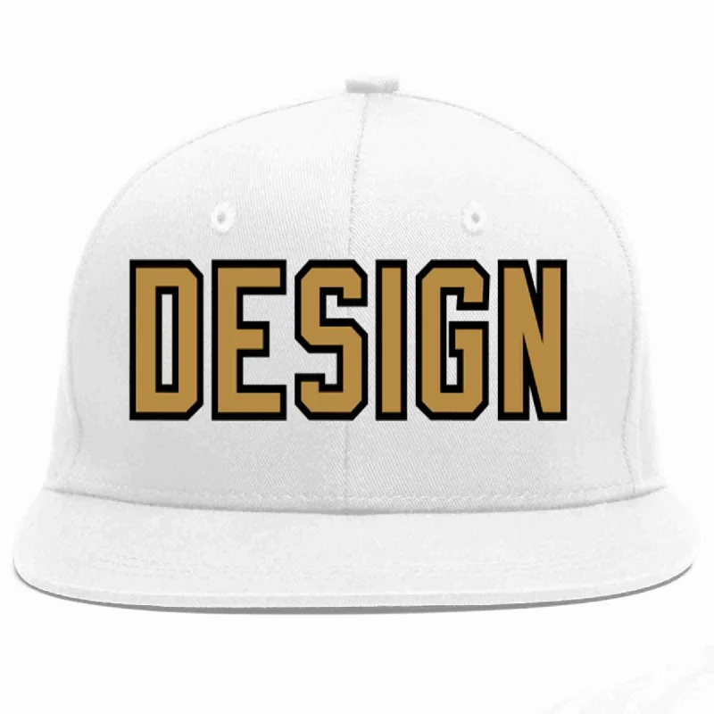 Baseball Cap For Beach Days-Custom White Old Gold-Black Flat Eaves Sport Baseball Cap Design for Men/Women/Youth