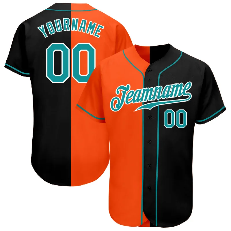 Baseball Jersey With Flexible Fit-Custom Black Teal-Orange Authentic Split Fashion Baseball Jersey