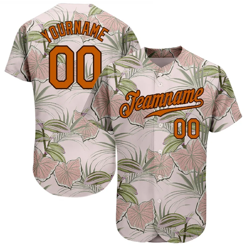 Baseball Jersey For Baseball Fan Clubs-Custom Light Pink Texas Orange-Brown 3D Pattern Design Tropical Hawaii Plants Authentic Baseball Jersey