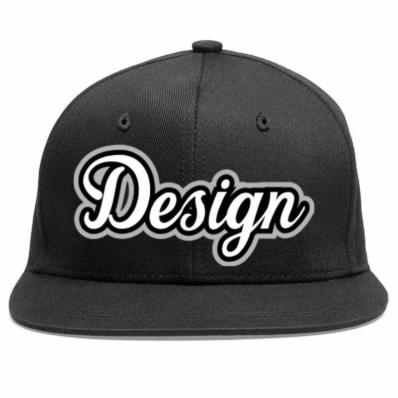 Baseball Cap With Velcro Closure-Custom Black White-Black Flat Eaves Sport Baseball Cap Design for Men/Women/Youth