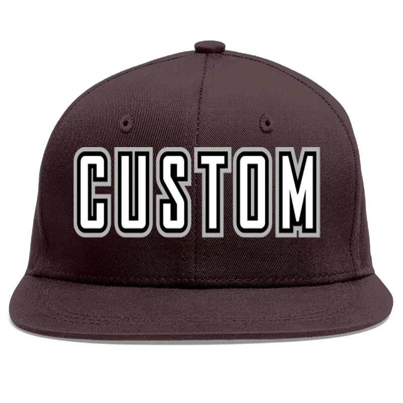 Baseball Cap For Fundraising Events-Custom Brown White-Black Flat Eaves Sport Baseball Cap