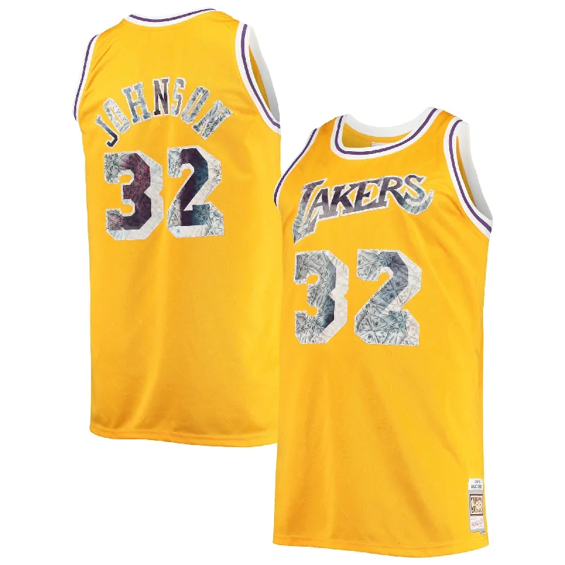 Basketball Jersey For Custom Tailoring-Magic Johnson Los Angeles Lakers Big & Tall 1984/85 75th Anniversary Diamond Swingman Basketball Jersey - Gold