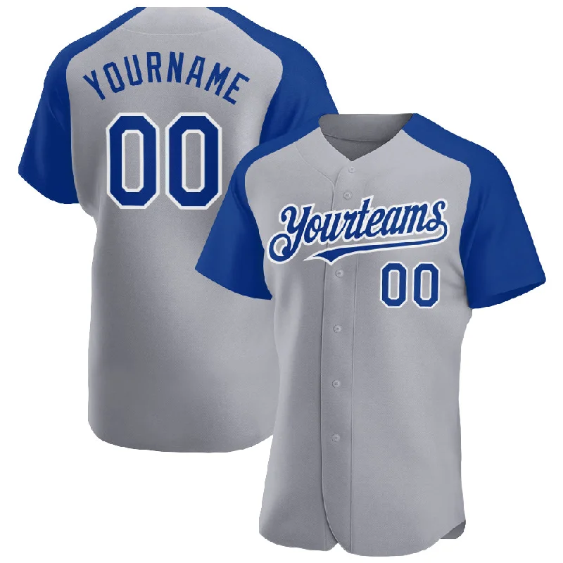 Baseball Jersey For Baseball Leagues-Custom Gray Royal-White Authentic Raglan Sleeves Baseball Jersey