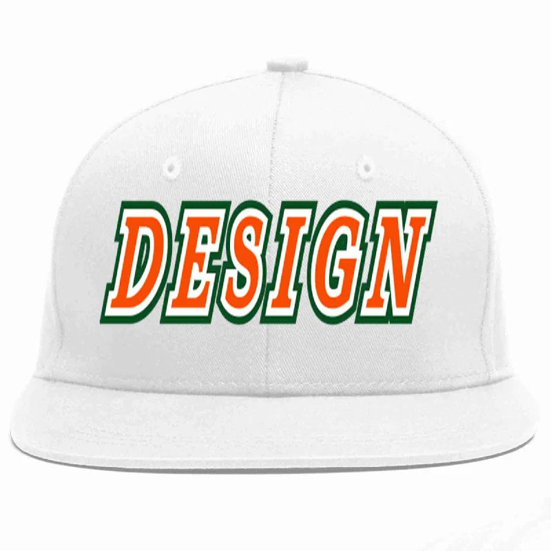 Baseball Cap With Logo-Custom White Orange-White Flat Eaves Sport Baseball Cap Design for Men/Women/Youth