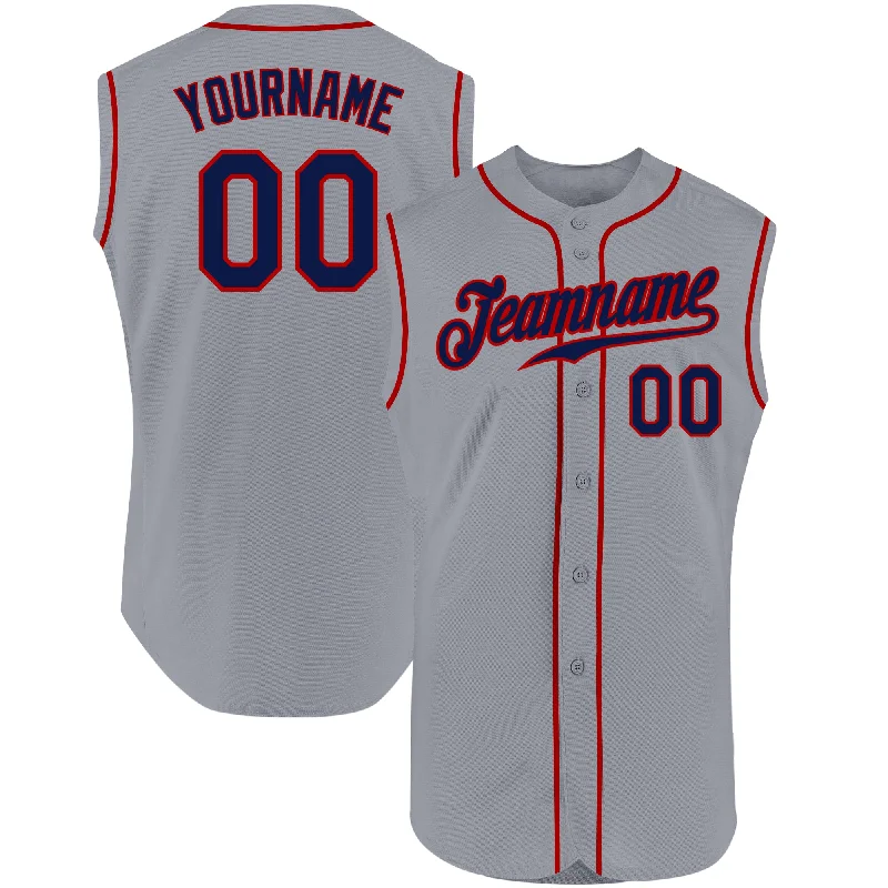 Baseball Jersey For Custom Teams-Custom Gray Navy-Red Authentic Sleeveless Baseball Jersey