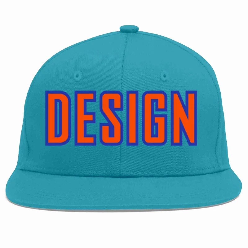 Baseball Cap For Casual Fashion-Custom Aqua Orange-Royal Flat Eaves Sport Baseball Cap Design for Men/Women/Youth