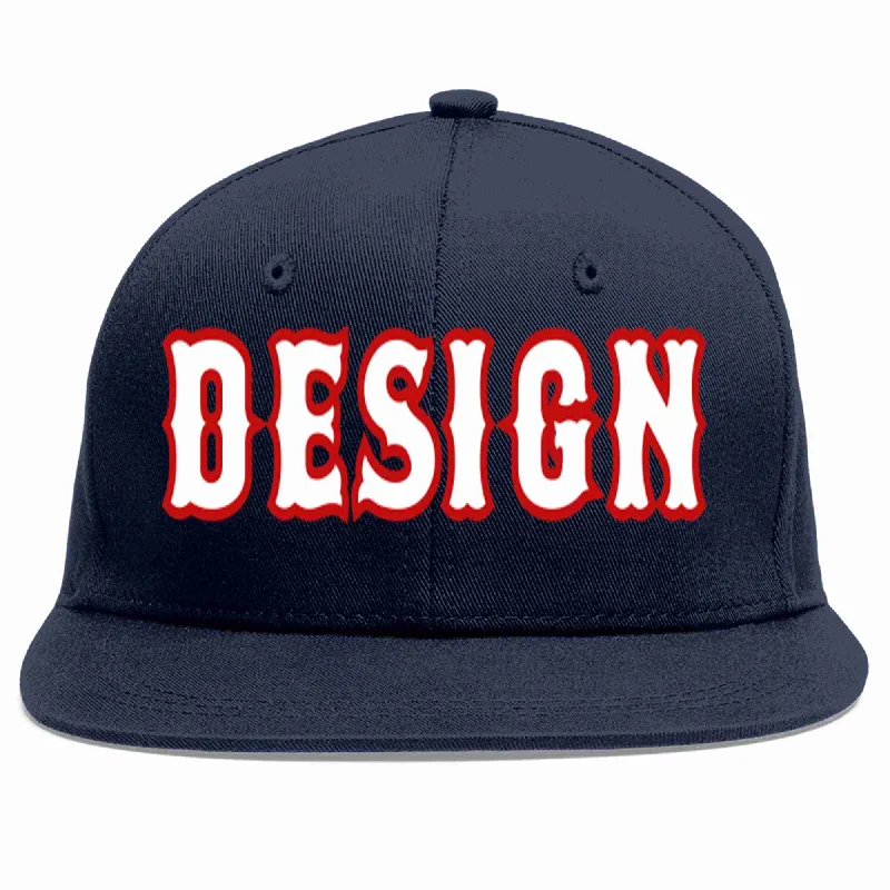 Baseball Cap With Custom Art Prints-Custom Navy White-Red Flat Eaves Sport Baseball Cap Design for Men/Women/Youth