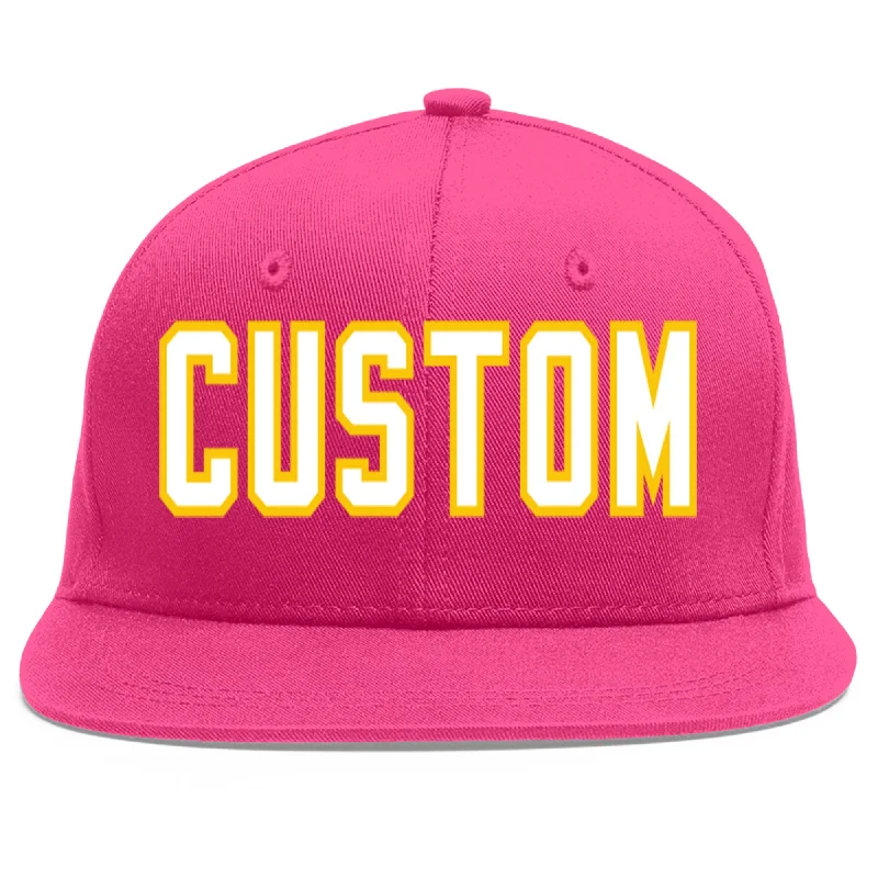 Baseball Cap With Personalized Designs-Custom Rose Red White-Gold Flat Eaves Sport Baseball Cap