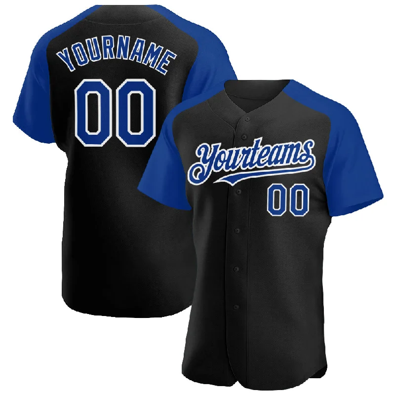 Baseball Jersey With Signature Designs-Custom Black Royal-White Authentic Raglan Sleeves Baseball Jersey