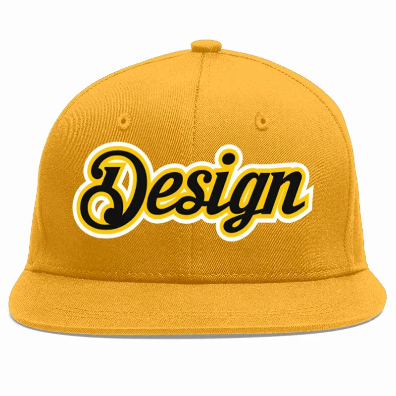 Baseball Cap For Custom Gifts-Custom Gold Black-Gold Flat Eaves Sport Baseball Cap Design for Men/Women/Youth