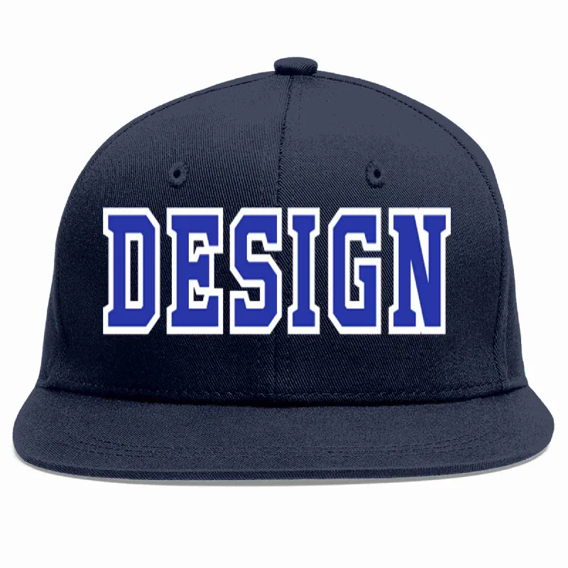 Baseball Cap With Custom Strap-Custom Navy Royal-White Flat Eaves Sport Baseball Cap Design for Men/Women/Youth