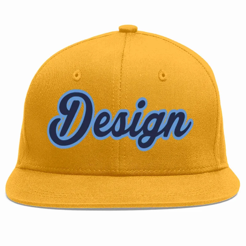 Snapback Baseball Cap-Custom Gold Navy-Light Blue Flat Eaves Sport Baseball Cap Design for Men/Women/Youth