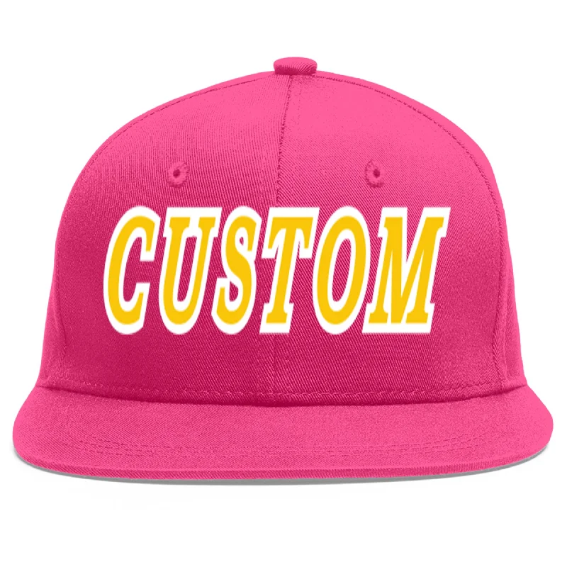 Baseball Cap For Schools-Custom Rose Red Gold-White Flat Eaves Sport Baseball Cap