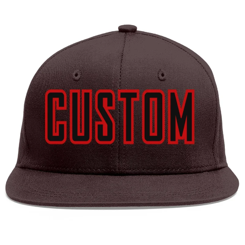 Baseball Cap For Custom Merchandise-Custom Brown Black-Red Flat Eaves Sport Baseball Cap