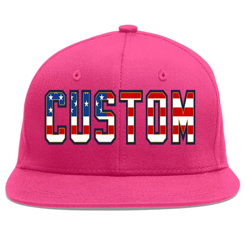 Baseball Cap For Collectors-Custom Rose Red Vintage USA Flag-Gold Flat Eaves Sport Baseball Cap