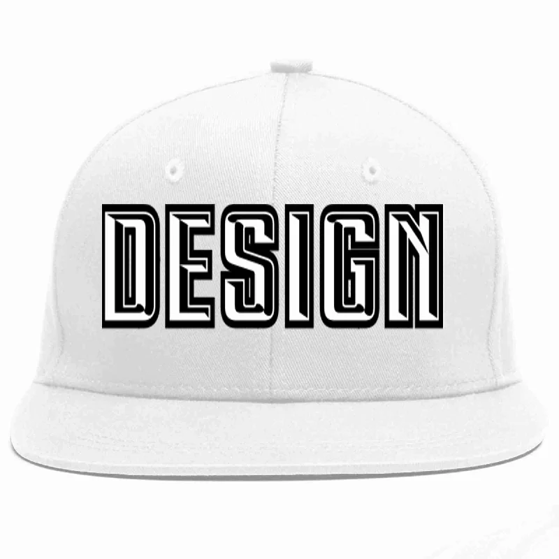 Baseball Cap For Employee Gifts-Custom White White-Black Flat Eaves Sport Baseball Cap Design for Men/Women/Youth