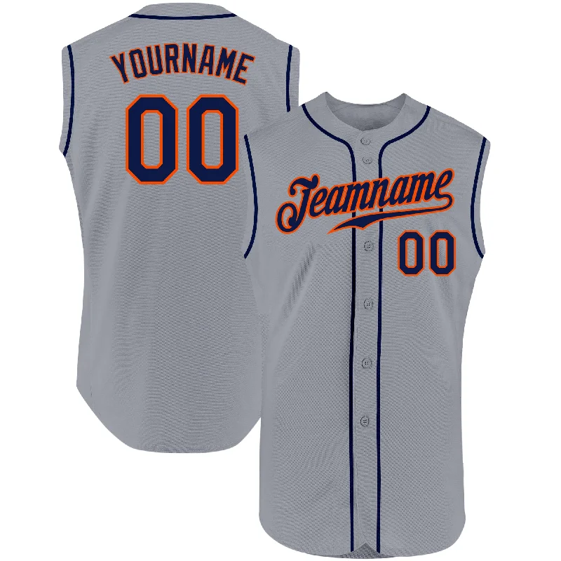 Baseball Jersey With Player Number-Custom Gray Navy-Orange Authentic Sleeveless Baseball Jersey