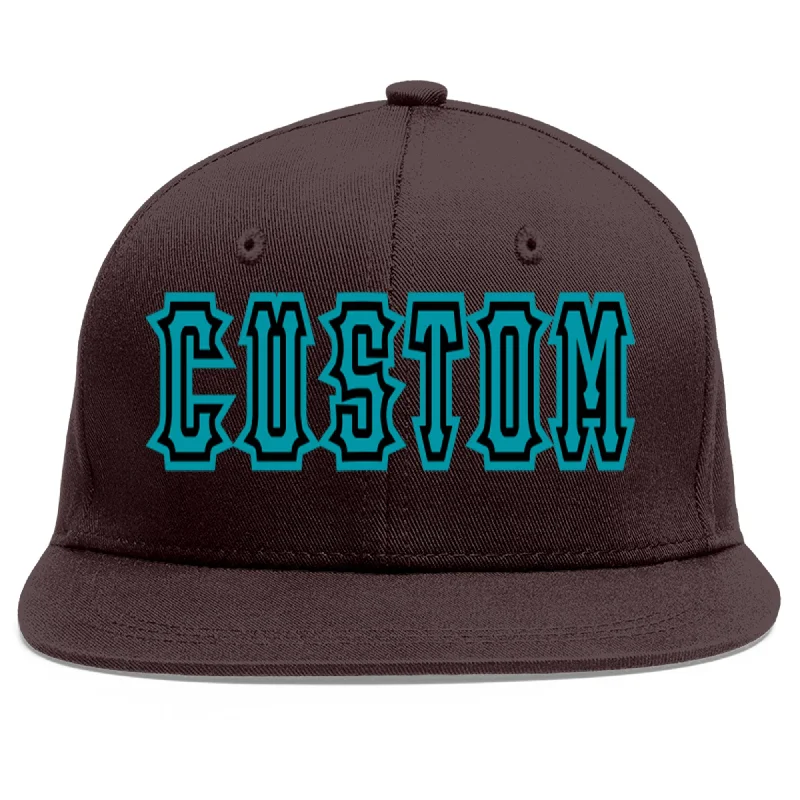 Custom Baseball Cap For Events-Custom Brown Aqua-Black Flat Eaves Sport Baseball Cap