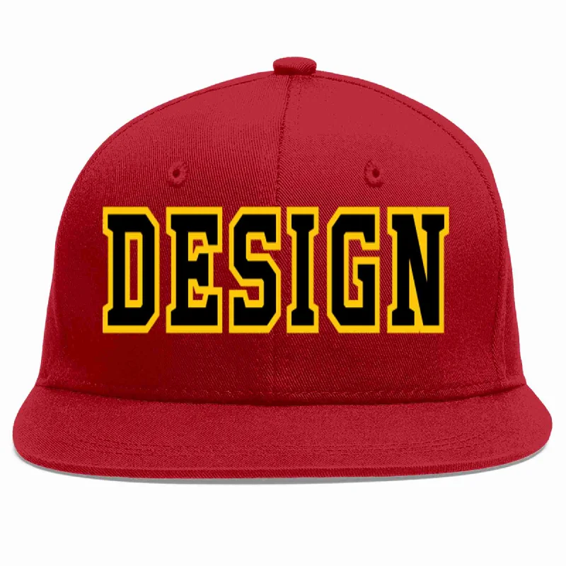 Baseball Cap With Flat Brim-Custom Red Black-Gold Flat Eaves Sport Baseball Cap Design for Men/Women/Youth