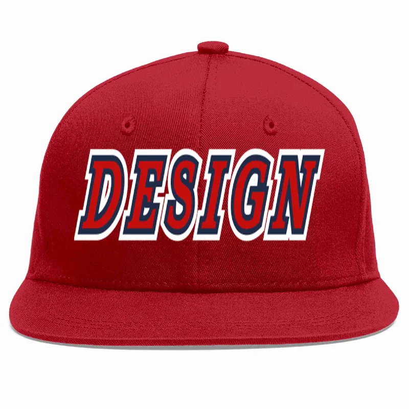 Baseball Cap For Hiking-Custom Red Red-Navy Flat Eaves Sport Baseball Cap Design for Men/Women/Youth