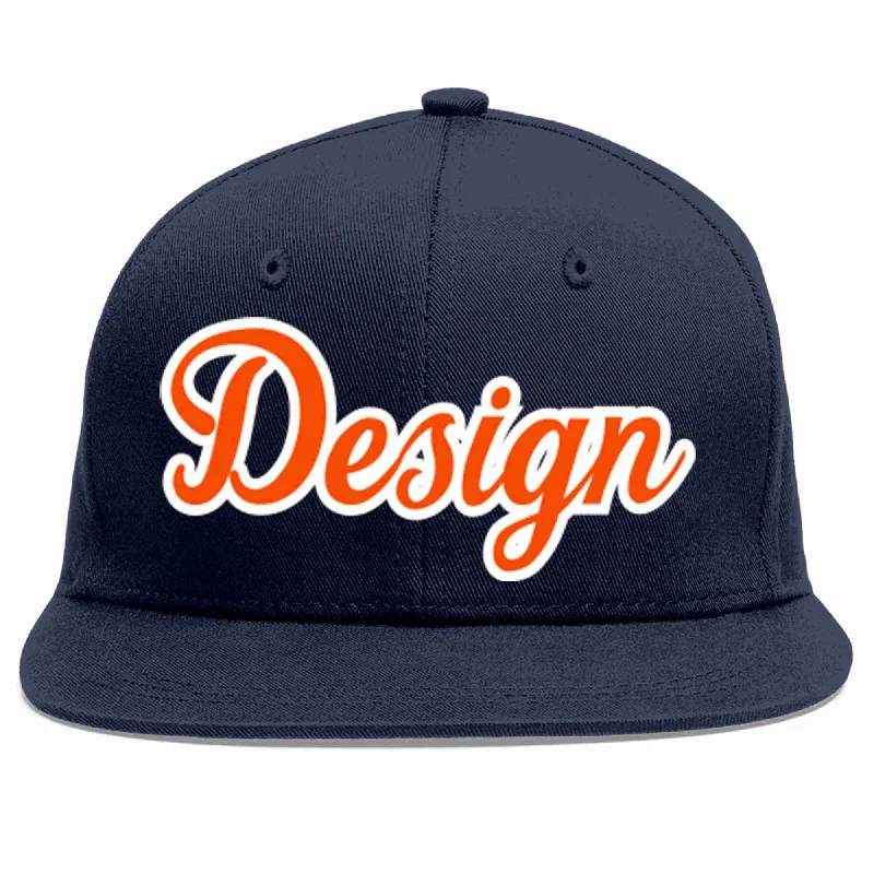 Baseball Cap For Group Orders-Custom Navy Orange-White Flat Eaves Sport Baseball Cap Design for Men/Women/Youth