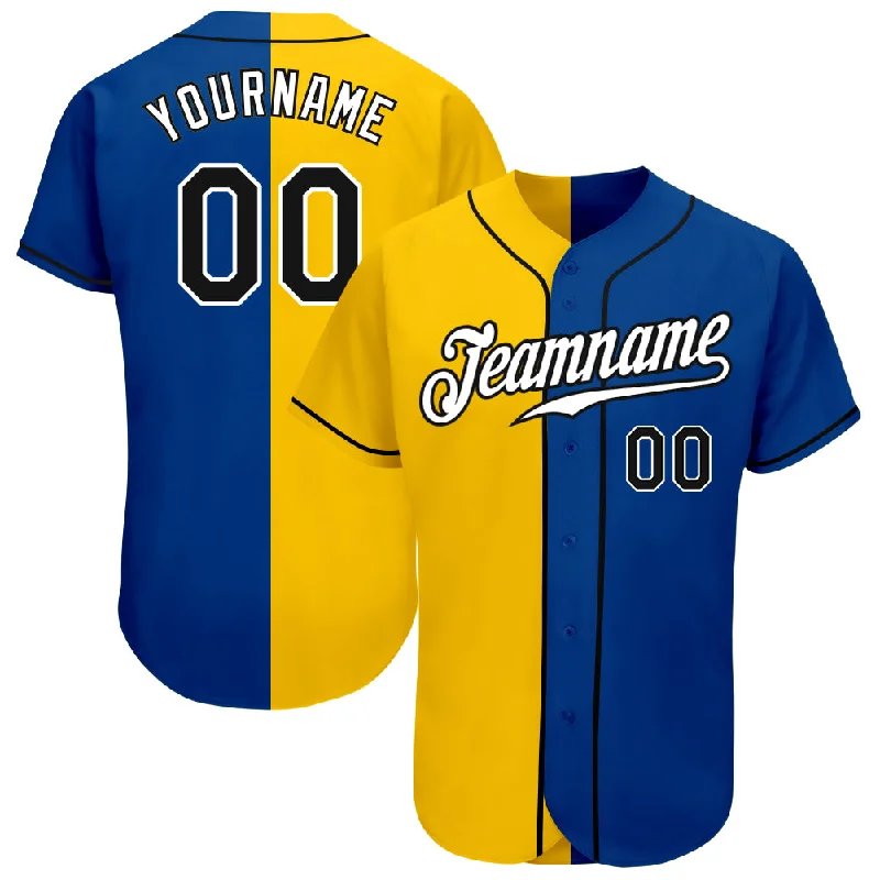 Baseball Jersey For Local Teams-Custom Royal Black-Yellow Authentic Split Fashion Baseball Jersey