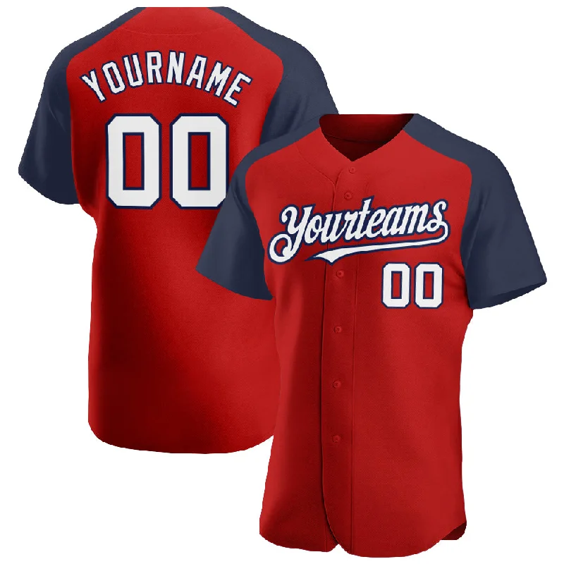 Baseball Jersey For Casual Fans-Custom Red White-Navy Authentic Raglan Sleeves Baseball Jersey