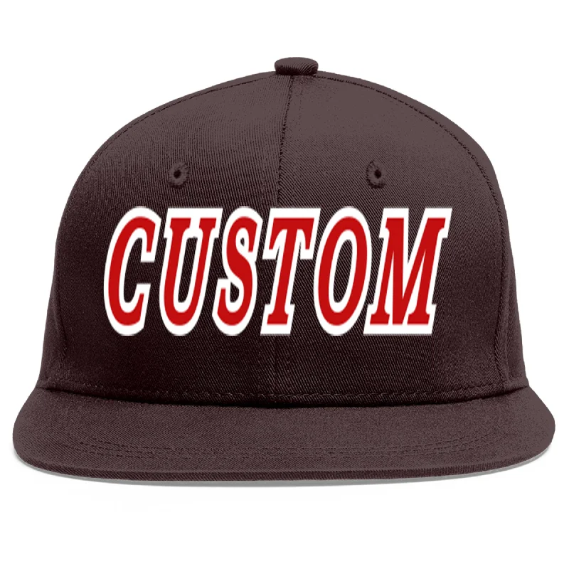 Baseball Cap With Sports Number-Custom Brown Red-White Flat Eaves Sport Baseball Cap