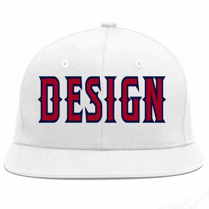 Baseball Cap With Modern Style-Custom White Red-Navy Flat Eaves Sport Baseball Cap Design for Men/Women/Youth