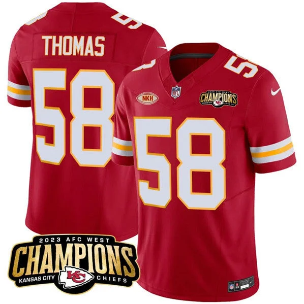 Football Jersey With Special Logo Design-Men’s Kansas City Chiefs #58 Derrick Thomas Red 2023 F.U.S.E. AFC West Champions With "NKH" Patch Vapor Untouchable Limited Football Stitched Jersey