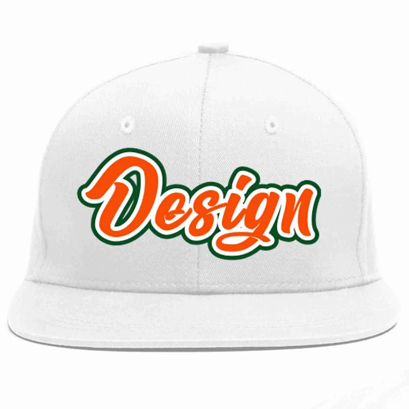 Baseball Cap For Popular Brands-Custom White Orange-White Flat Eaves Sport Baseball Cap Design for Men/Women/Youth