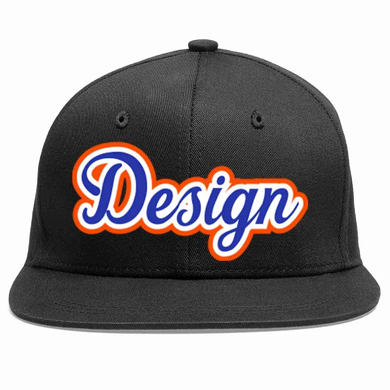 Baseball Cap With Custom Artwork-Custom Black Royal-White Flat Eaves Sport Baseball Cap Design for Men/Women/Youth