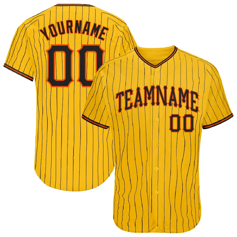 Baseball Jersey For Baseball Matches-Custom Yellow Black Pinstripe Black-Orange Authentic Baseball Jersey