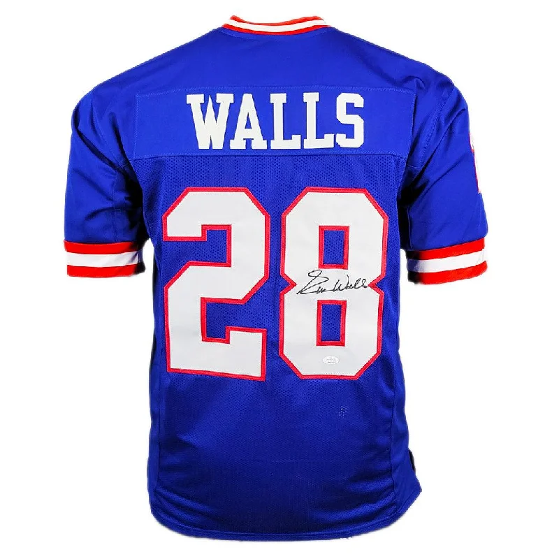 Rugby Jersey For Custom Fitting-Everson Walls Autographed Pro Style New York Blue Football Jersey (JSA)