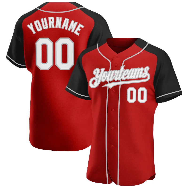 Baseball Jersey For Sports Clothing Lines-Custom Red White Black-Gray Authentic Raglan Sleeves Baseball Jersey