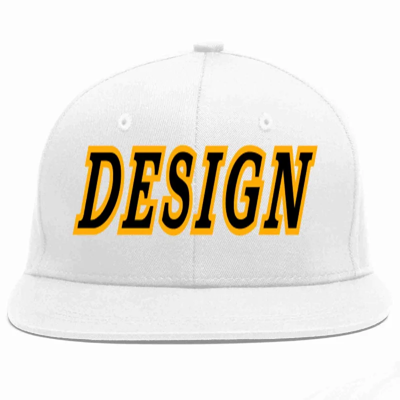 Baseball Cap With Custom Patch-Custom White Black-Yellow Flat Eaves Sport Baseball Cap Design for Men/Women/Youth