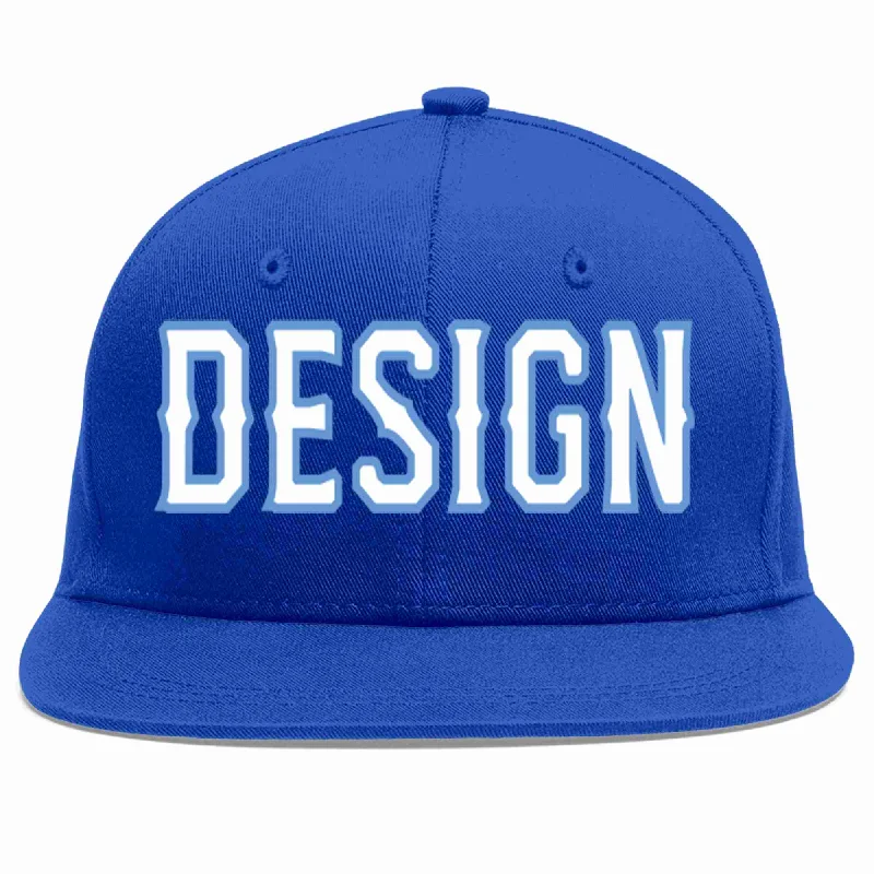 Baseball Cap For Sports Apparel Customization-Custom Royal White-Light Blue Flat Eaves Sport Baseball Cap Design for Men/Women/Youth