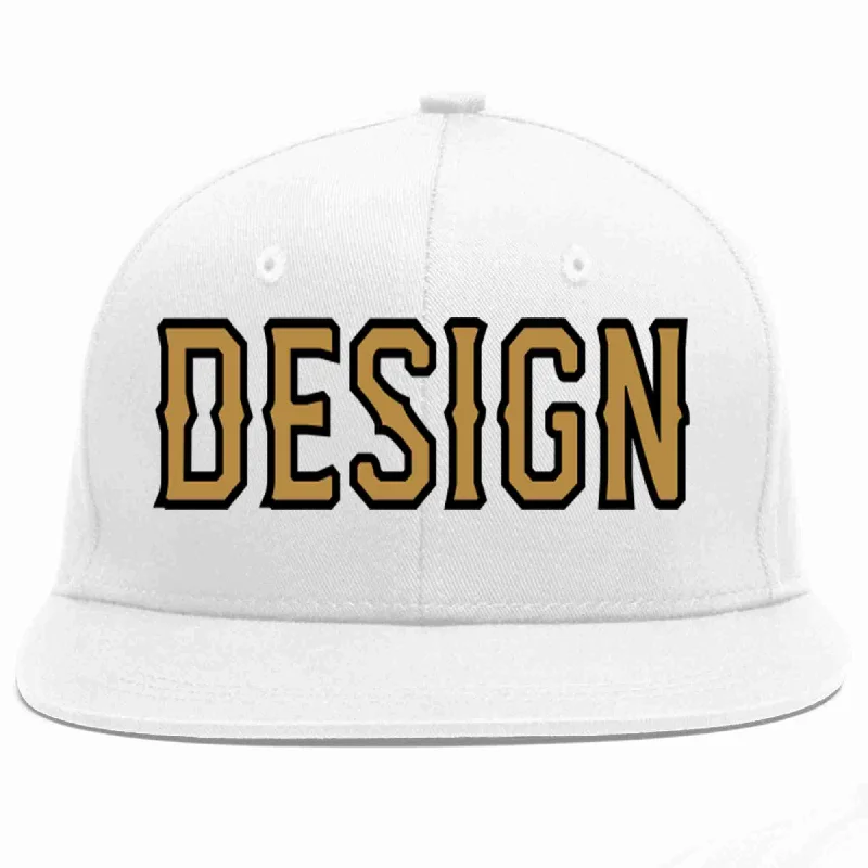 Baseball Cap For Bulk Orders-Custom White Old Gold-Black Flat Eaves Sport Baseball Cap Design for Men/Women/Youth