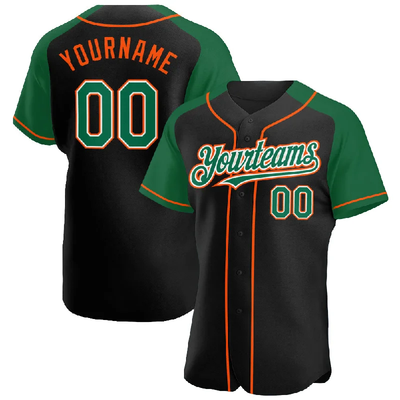 Custom Baseball Jersey With Name-Custom Black Kelly Green-Orange Authentic Raglan Sleeves Baseball Jersey