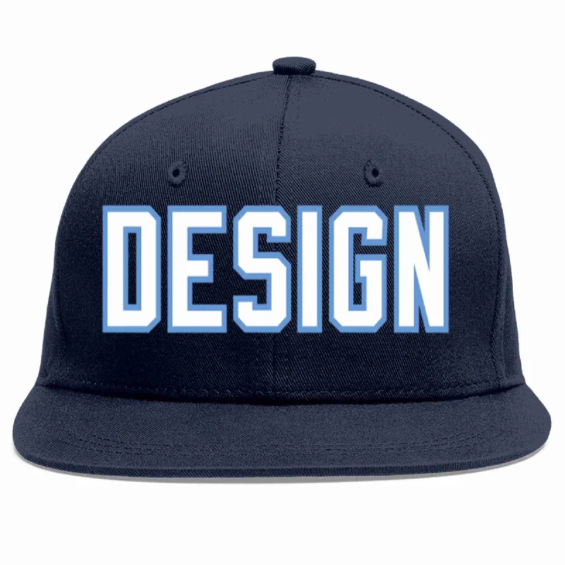 Baseball Cap For Schools-Custom Navy White-Light Blue Flat Eaves Sport Baseball Cap Design for Men/Women/Youth