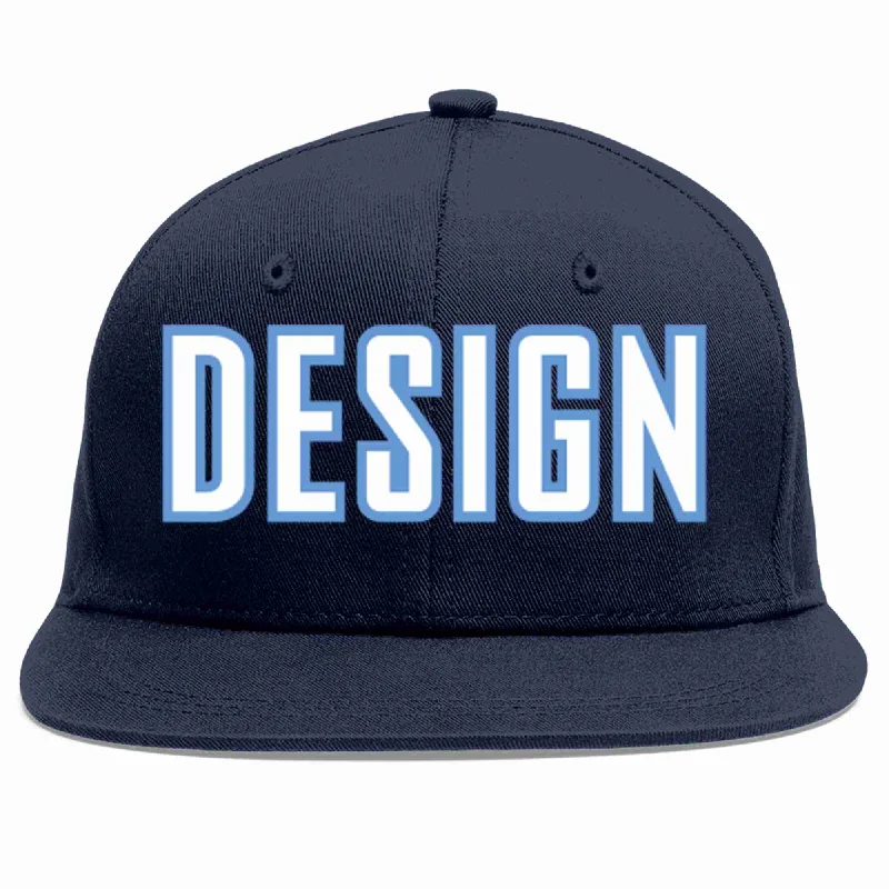 Baseball Cap For Casual Fashion-Custom Navy White-Light Blue Flat Eaves Sport Baseball Cap Design for Men/Women/Youth